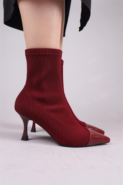 VİRREY Cilt Garnili Strech Topuklu Bot BORDO