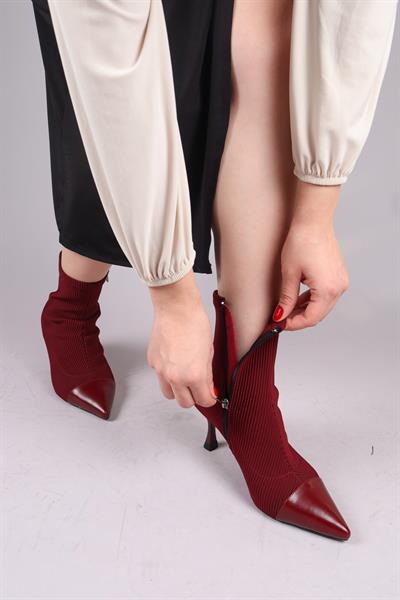 VİRREY Cilt Garnili Strech Topuklu Bot BORDO