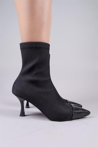 VİRREY Cilt Garnili Strech Topuklu Bot SİYAH