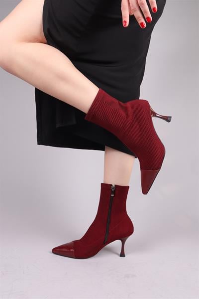 VİRREY Cilt Garnili Strech Topuklu Bot BORDO