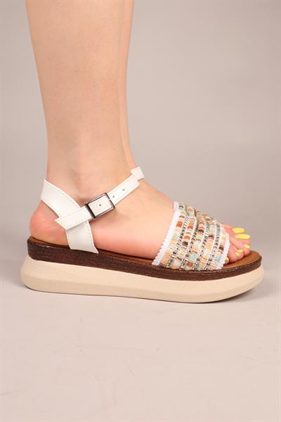 WOVEN Kalın Taban Sandalet BEYAZ