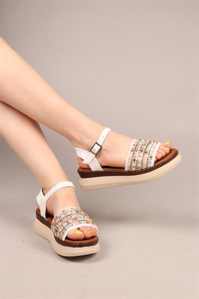 WOVEN Kalın Taban Sandalet BEYAZ