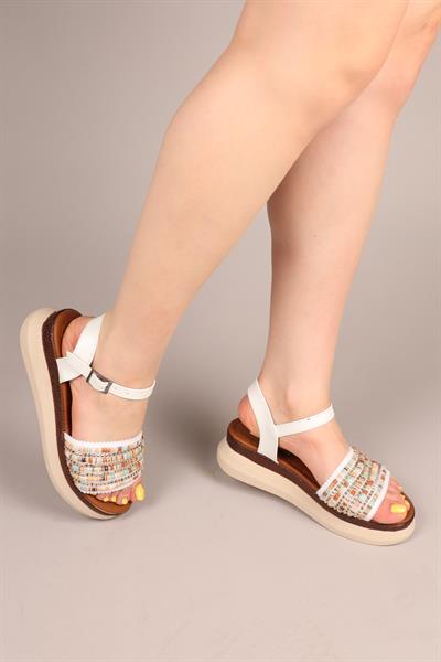 WOVEN Kalın Taban Sandalet BEYAZ