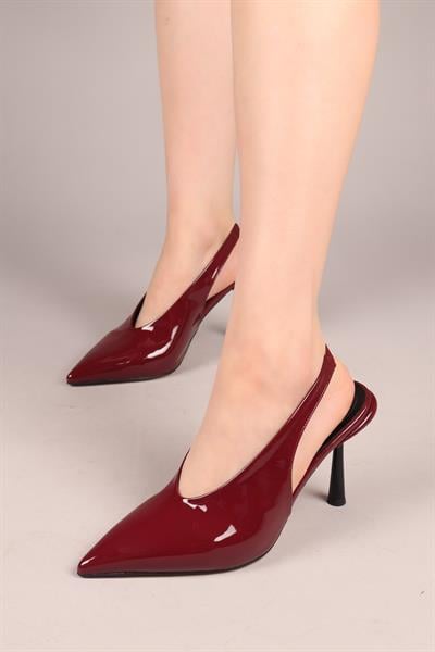 YALENİ Arkası Lastikli Rugan Stiletto BORDO