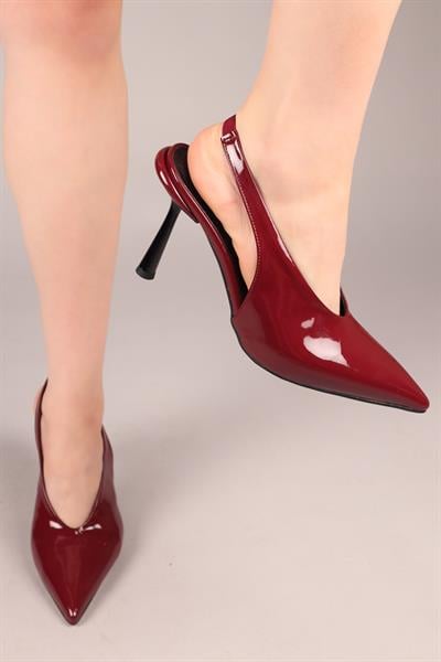 YALENİ Arkası Lastikli Rugan Stiletto BORDO