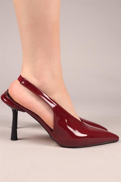 YALENİ Arkası Lastikli Rugan Stiletto BORDO
