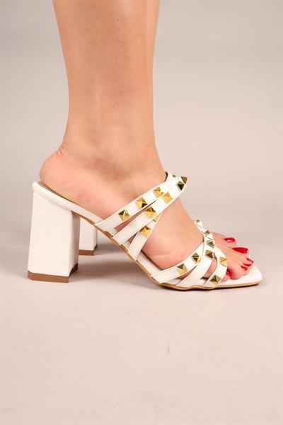 ZERKE Trok Detaylı Topuklu Terlik BEYAZ