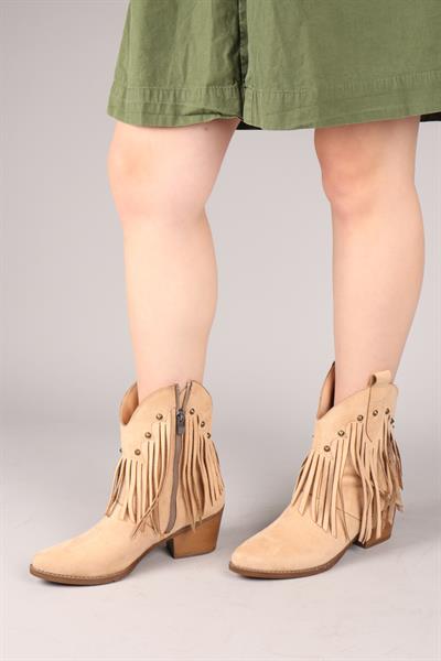 ZEYNA Püsküllü Topuklu Bot BEJ