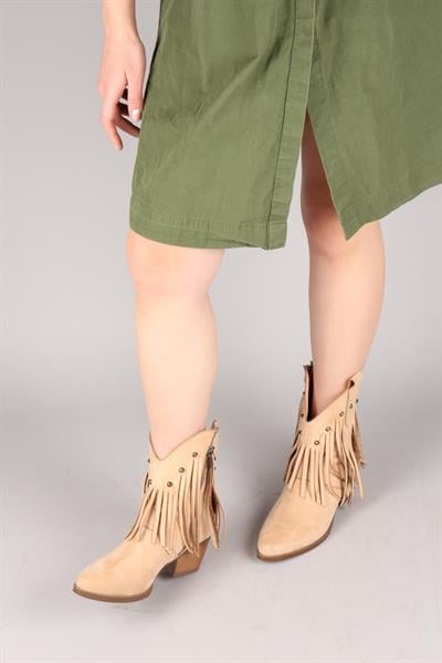 ZEYNA Püsküllü Topuklu Bot BEJ