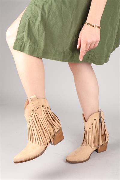 ZEYNA Püsküllü Topuklu Bot BEJ