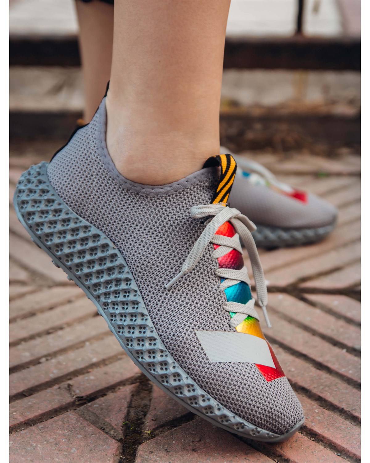 Baskı Detaylı Gri Triko Kadın Spor Ayakkabı
