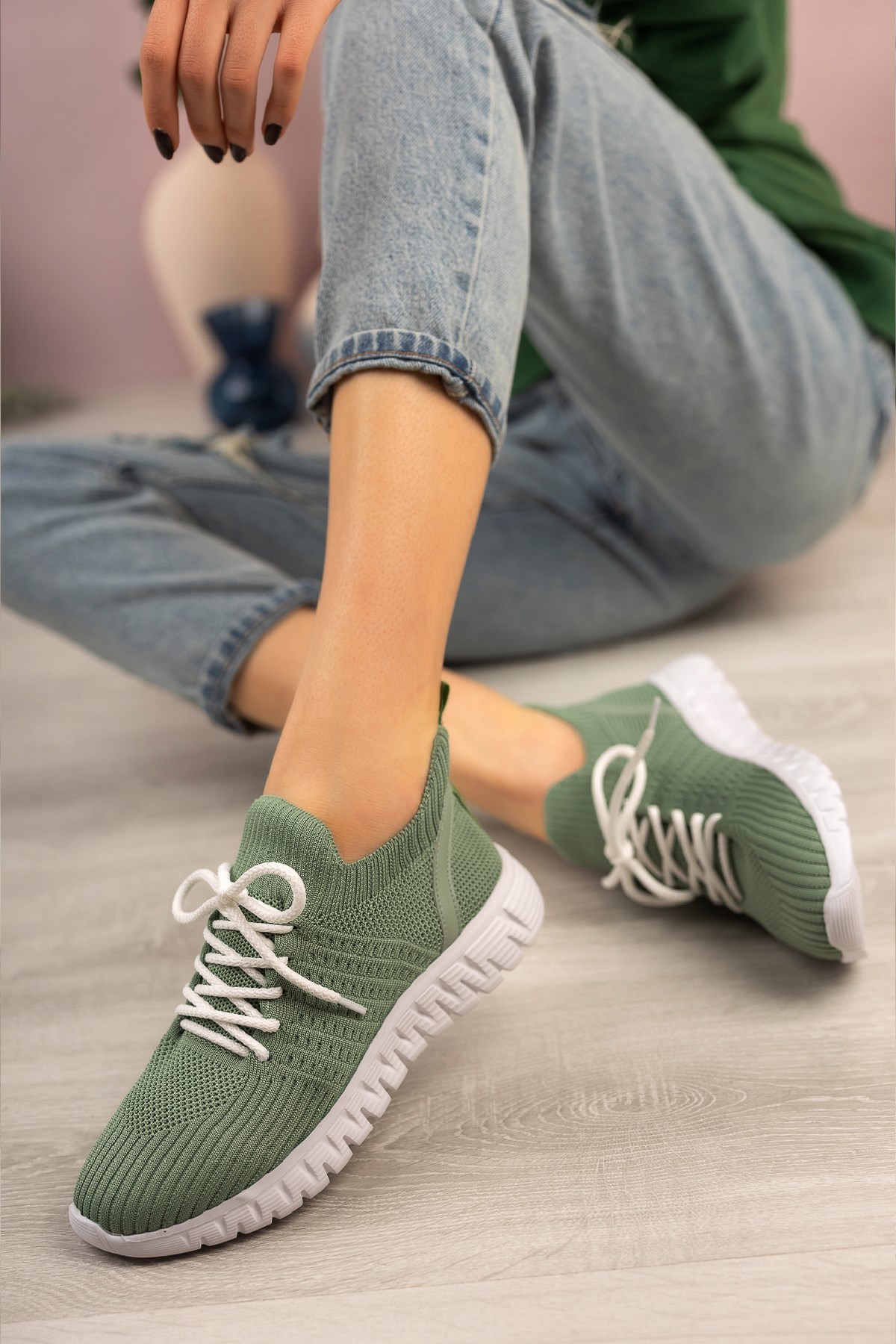 Çağla Yeşili Triko Kadın Spor Ayakkabı
