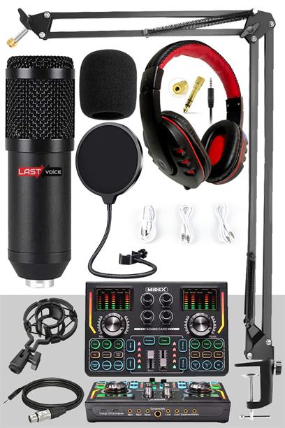 Lastvoice BM800 Titanium Set Efektli Ses Kartı Mikrofon Kulaklık Stand Kayıt Canlı Yayın (PC ve Telefon)