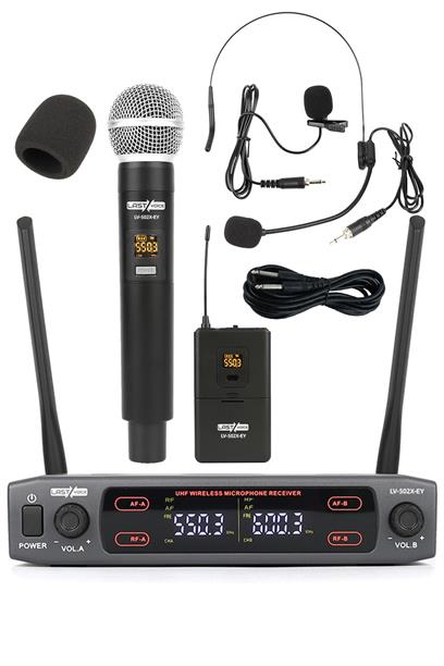 Lastvoice Lv-502EH UHF Dijital 2x30 Kanal Çiftli EL Yaka Headset Telsiz Kablosuz Mikrofon