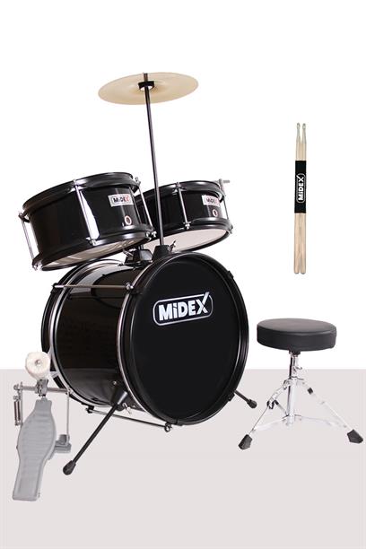 Midex CD300X-BK Akustik Çocuk Baterisi Davulu Seti 5-14 Yaş İçin Full Set
