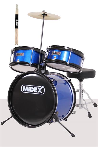 Midex CD300X-BL Akustik Çocuk Baterisi Davulu Seti 5-14 Yaş İçin Full Set