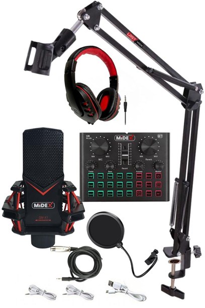 Midex GMX-1 Record Head Set Condenser Mikrofon Kulaklık Ses Kartı Canlı Yayın Paketi (Telefon ve PC)