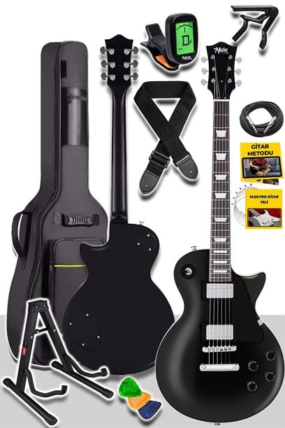Midex GRX-200BK-BAG Üst Segment Profesyonel Elektro Gitar Set Les Paul Kasa Masif Ağaç (HH)