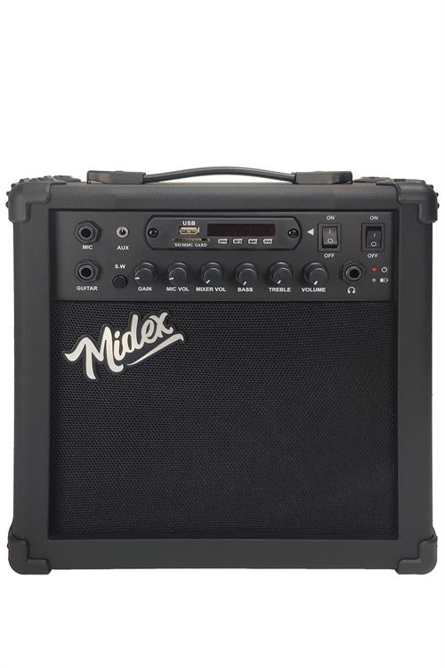 Midex MGA-25XBK Şarjlı Elektro Gitar Amfisi 25 WATT Gain Bluetooth Usb Distortion