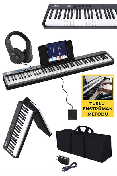 Midex PLX-100BK Taşınabilir Dijital Piyano Tuş Hassasiyetli 88 Tuş Bluetooth Şarjlı (Sustain Pedalı Kulaklık Çanta)