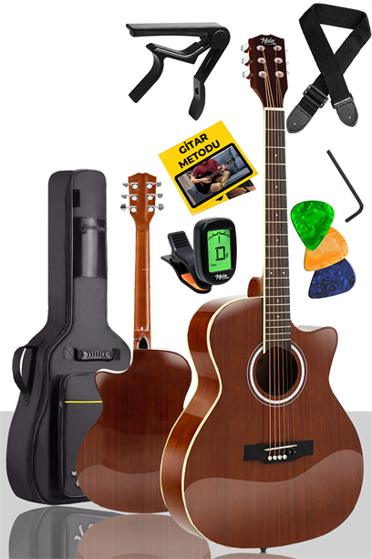 Midex XC-600 Masif Ağaç Akustik Gitar 4/4 Yetişkin Boy (Çanta Tuner Askı Capo)