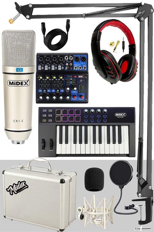 Stüdyo Ekipmanları Midi Live Paket-3 Ses Kartlı Mikser Midi Klavye CX1 Mikrofon Kulaklık