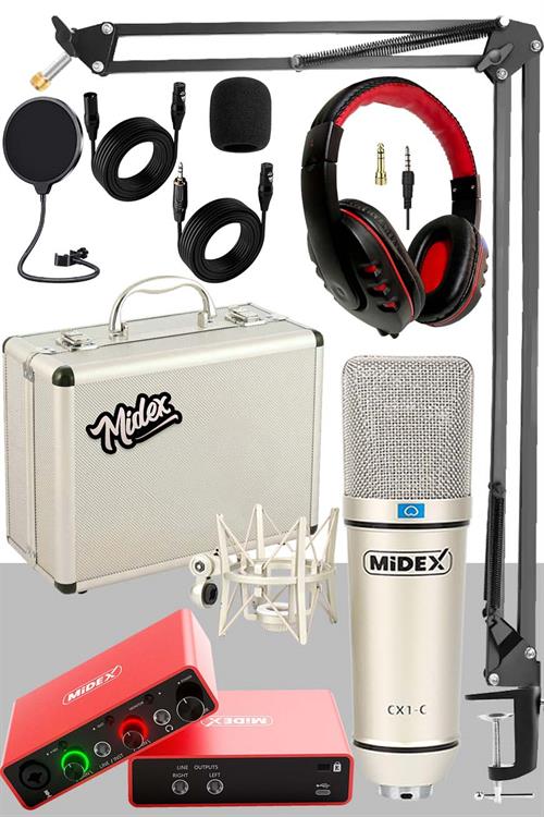 Midex CX1-C Mikrofon Phantom Power Kulaklık Stand Shock Mount Filtre Paketi