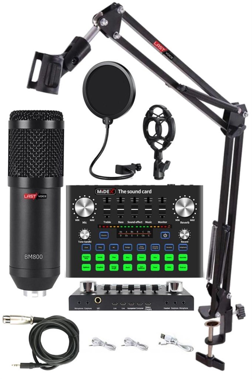 Lastvoice BM800 Live Plus Set Efektli Ses Kartı Mikrofon Stand Kayıt Canlı  Yayın Seti