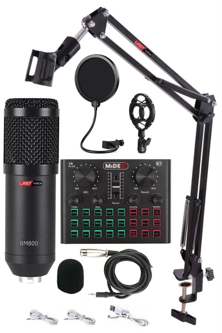 Lastvoice BM800 Live Set Efektli Ses Kartı Mikrofon Stand Kayıt Canlı Yayın  Seti