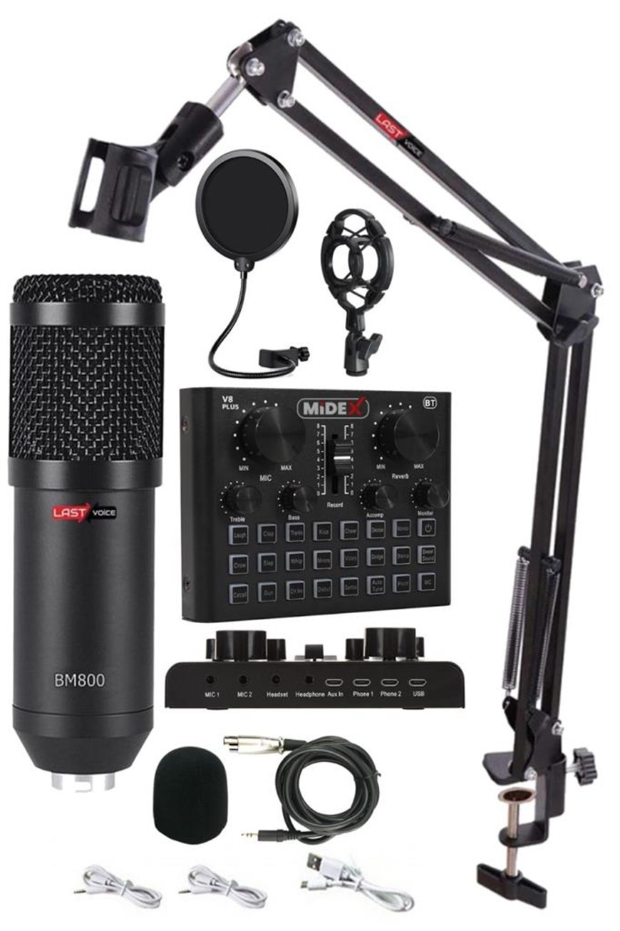 Lastvoice BM800 Live Set Efektli Ses Kartı Mikrofon Stand Kayıt Canlı Yayın  Seti