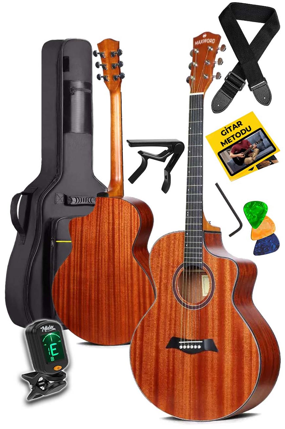 Maxword M300 Profesyonel Masif Ağaç Akustik Gitar Seti 4/4 Yetişkin Seri  üst Segment
