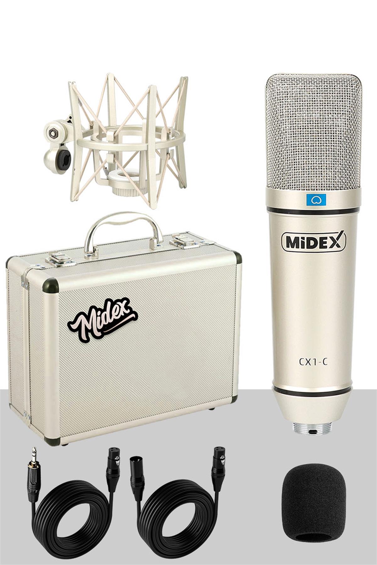 Midex CX1-C Mikrofon Phantom Power Kulaklık Stand Shock Mount Filtre Paketi