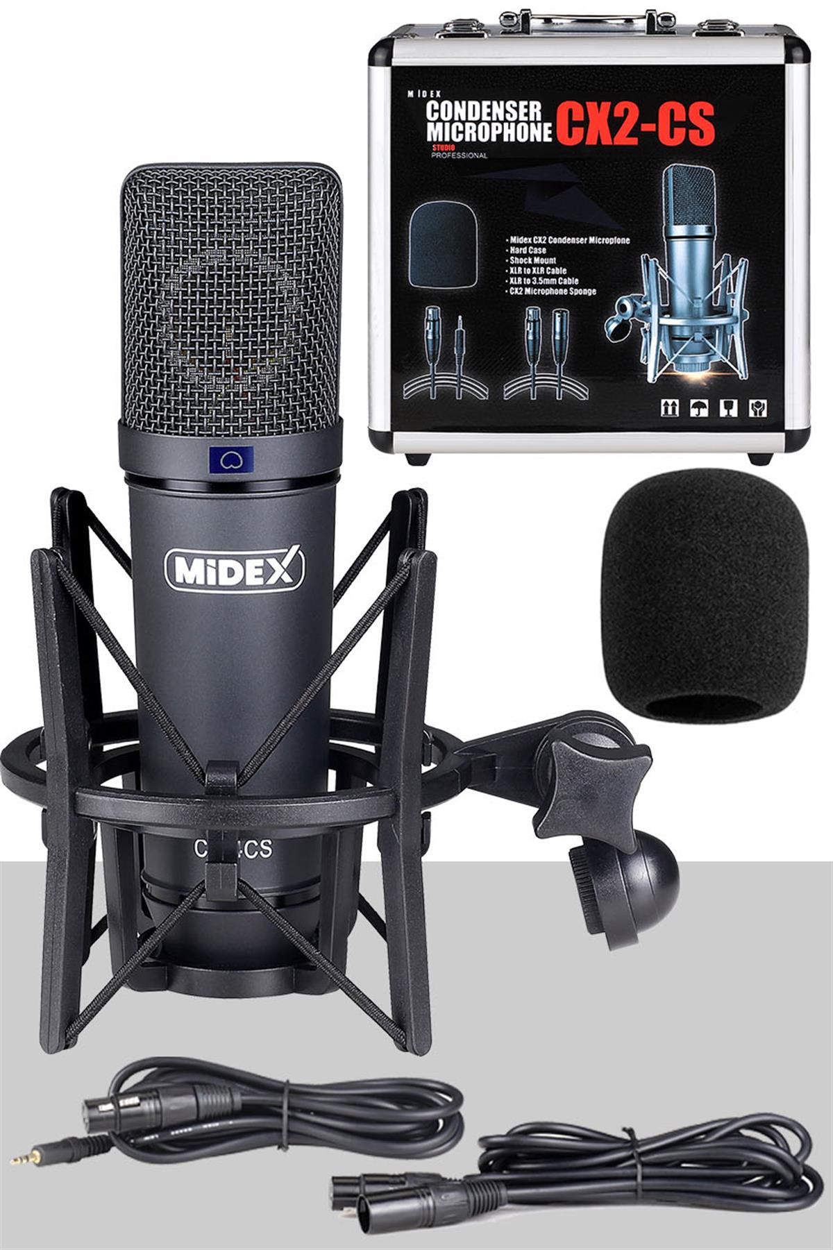 Midex CX2 Yüksek kaliteli Condenser Stüdyo Ses Kayıt Mikrofon Seti Geniş  Diyafram