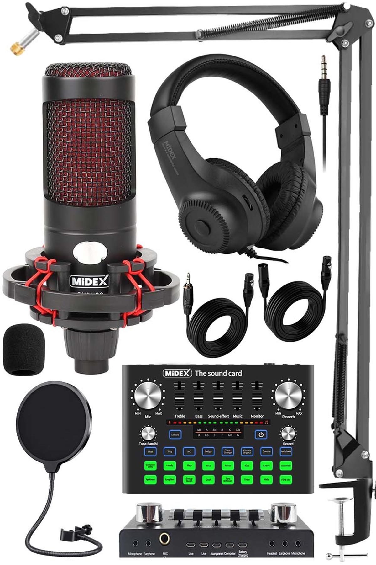 Midex CXN-30 Paket-10 VS9 Ses Kartlı Condenser Mikrofon Stand Kulaklık Seti