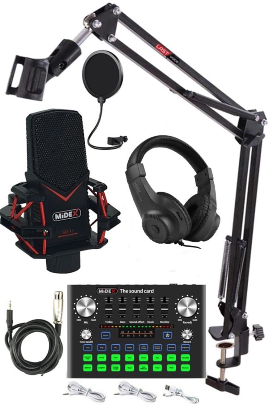 Midex GMX-1 Plus Record Head Set Condenser Mikrofon Kulaklık Ses Kartı  Canlı Yayın Paketi