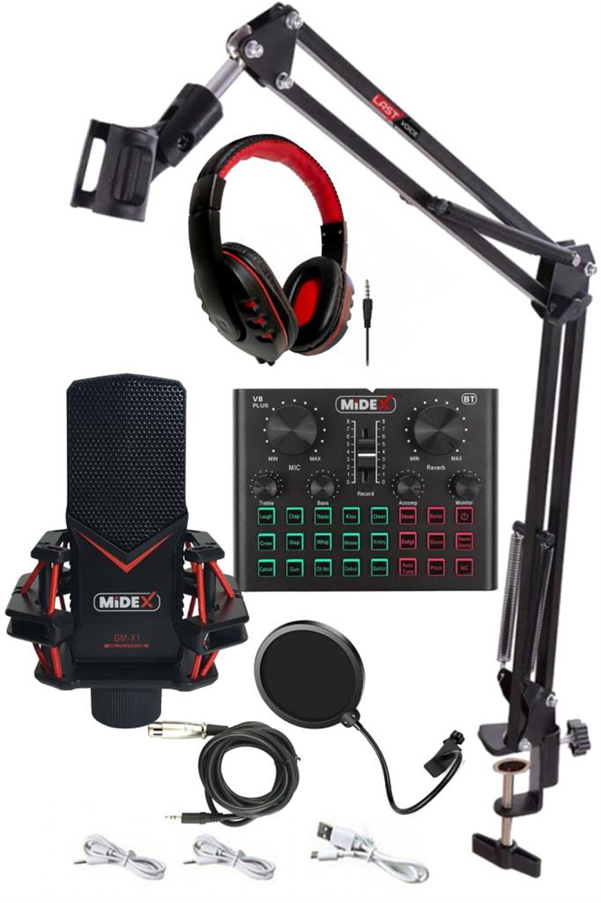 Midex GMX-1 Record Head Set Condenser Mikrofon Kulaklık Ses Kartı Canlı  Yayın Paketi