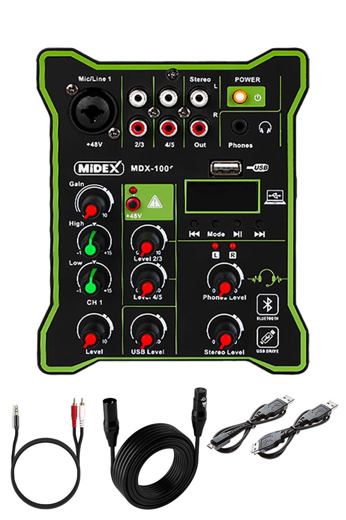Midex MDX-100 Stüdyo Kayıt İçin Ses Kartlı Mixer +48V Phantom Power ile  Stüdyo Mikser