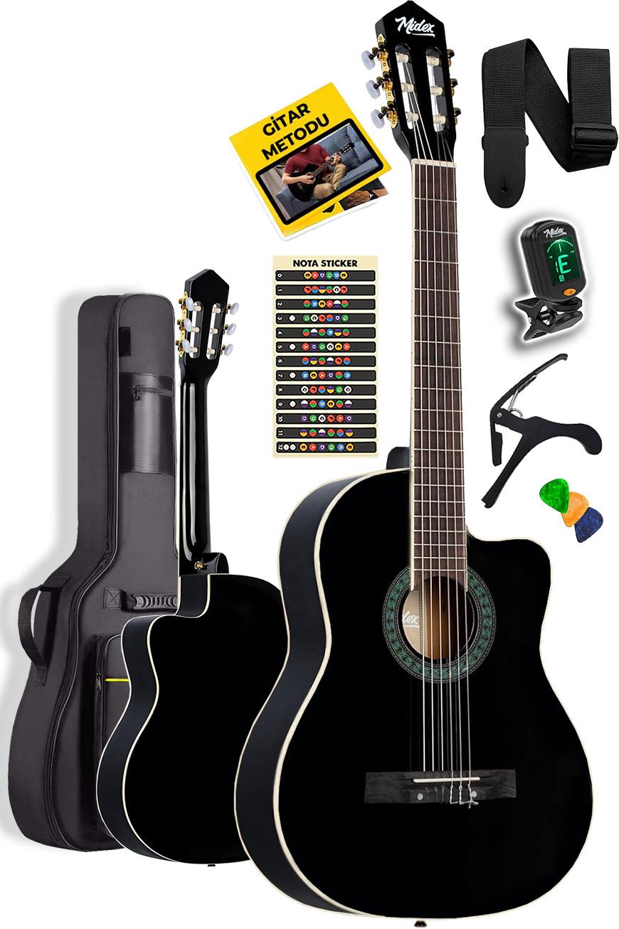 Midex MGX-100BK-BAG Üst Seviye Klasik Gitar 4/4 Sap Ayarlı Gül Klavye
