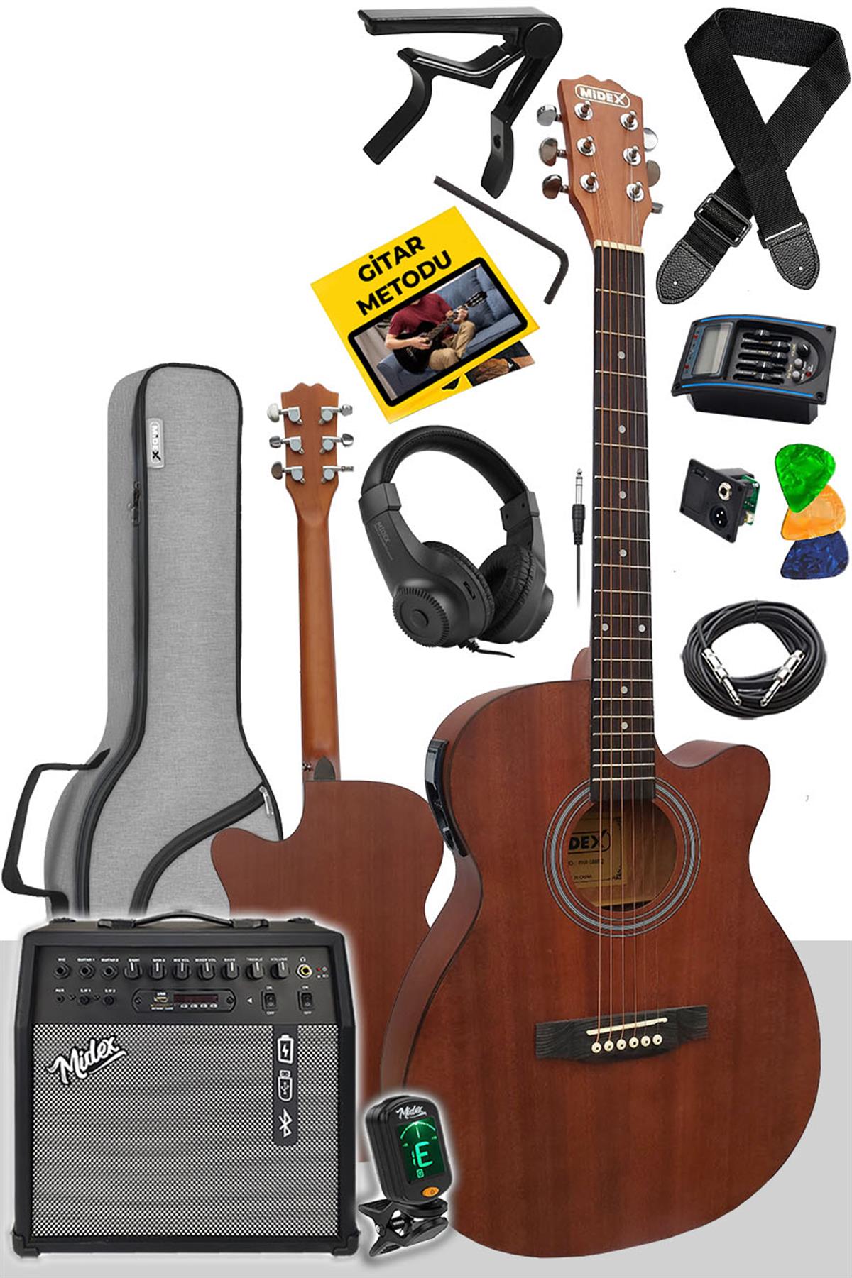 Midex Phx-188-50AMP Elektro Akustik Gitar 50W Şarjlı Bluetooth Amfili Full  Set