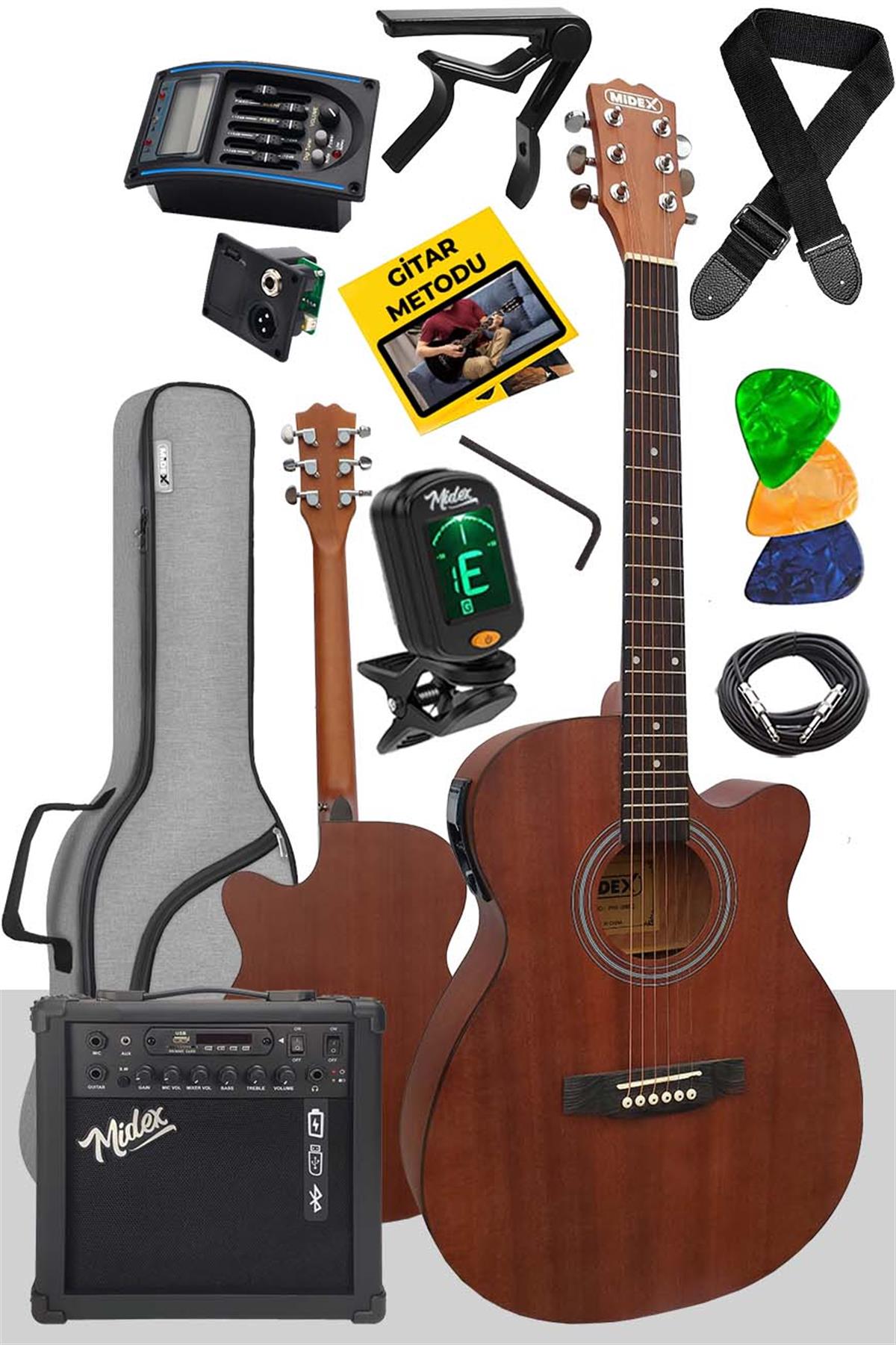Midex Phx-188AMP Elektro Akustik Gitar 4/4 (Amfi Çanta Tuner Askı Capo Jak  Kablo)