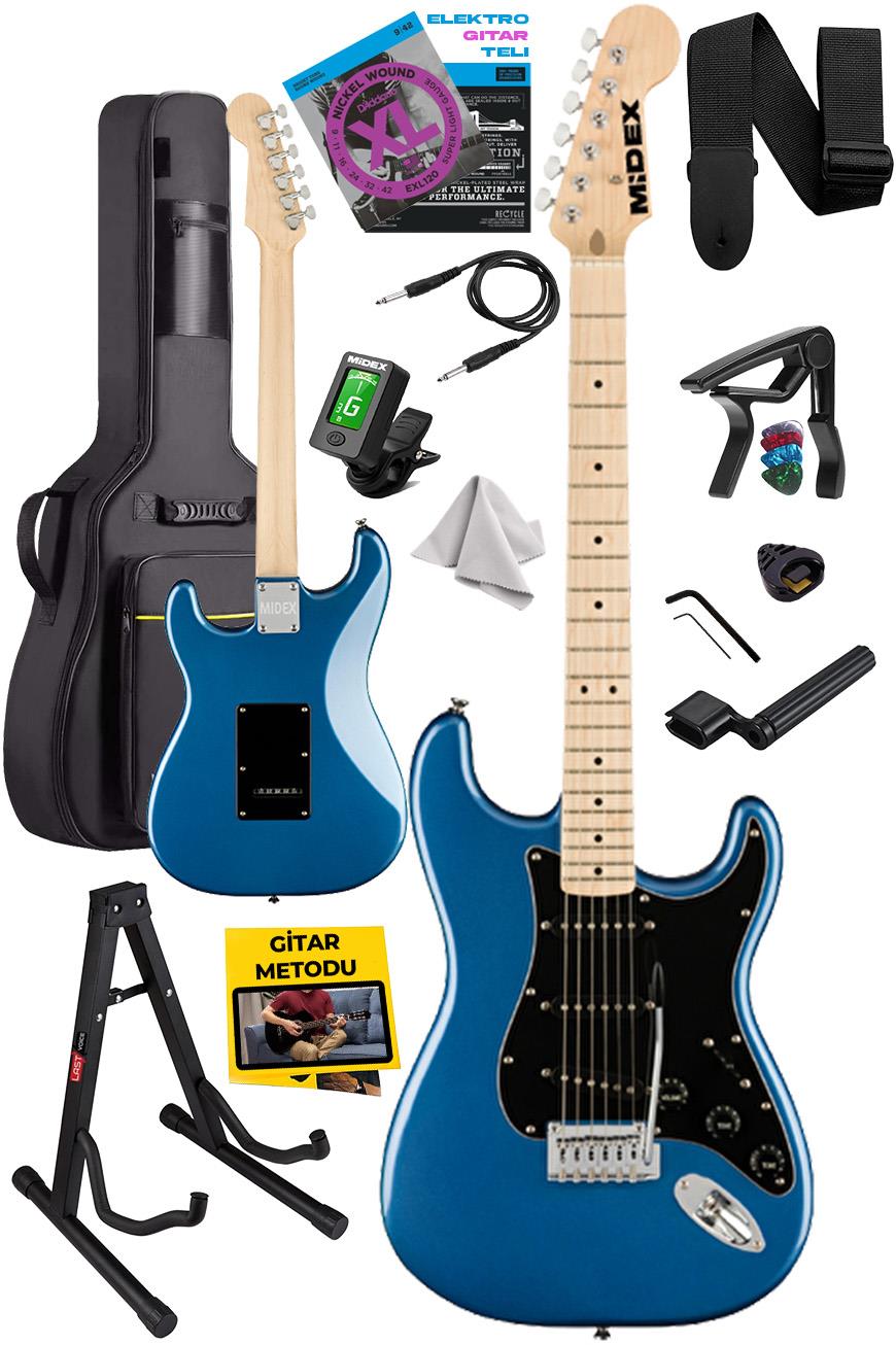 Midex RPH-30BL-ST Maple Klavye Strat Kasa SSS Elektro Gitar Seti