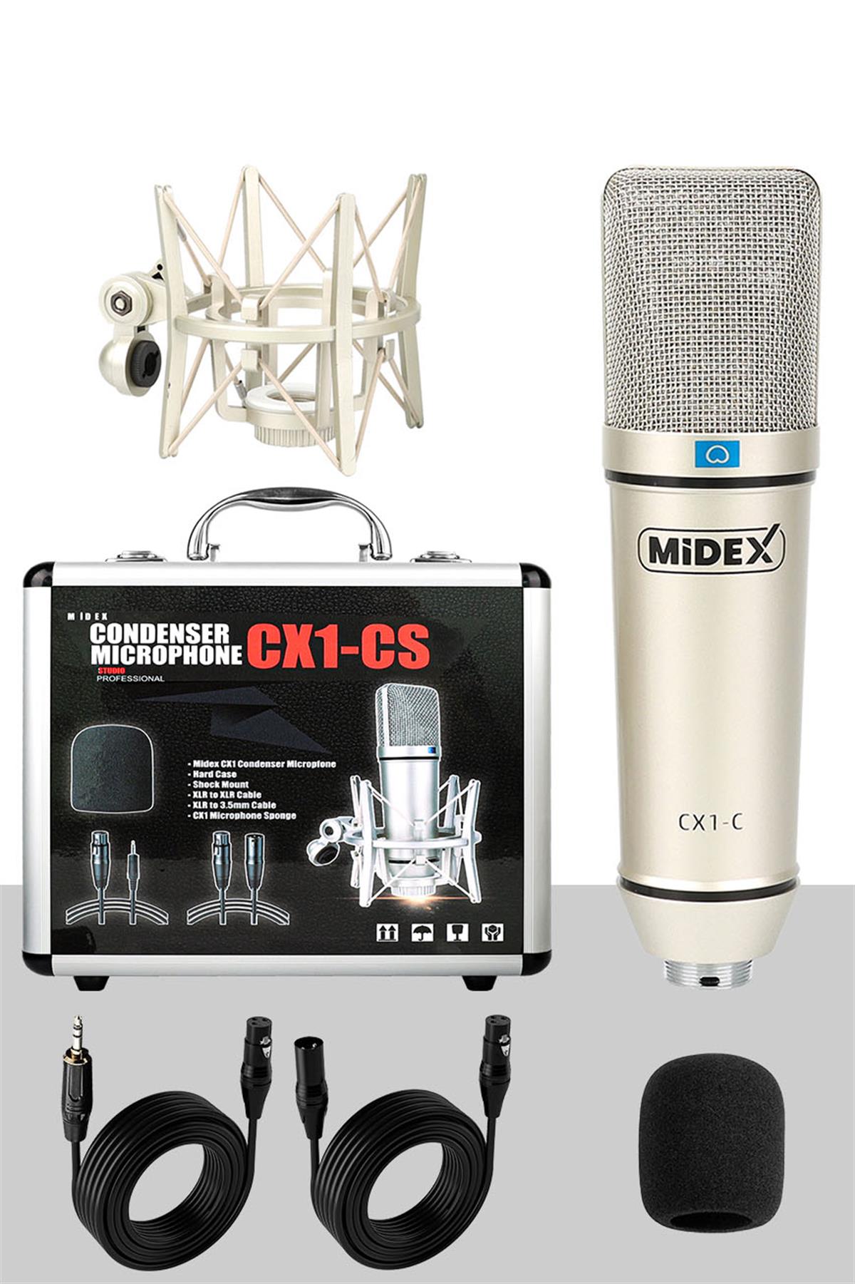 Midex Vokal Paket-2 CX1 Stüdyo Mikrofon 6 Kanal Stüdyo Kayıt Mikseri  Kulaklık Ekipman Seti