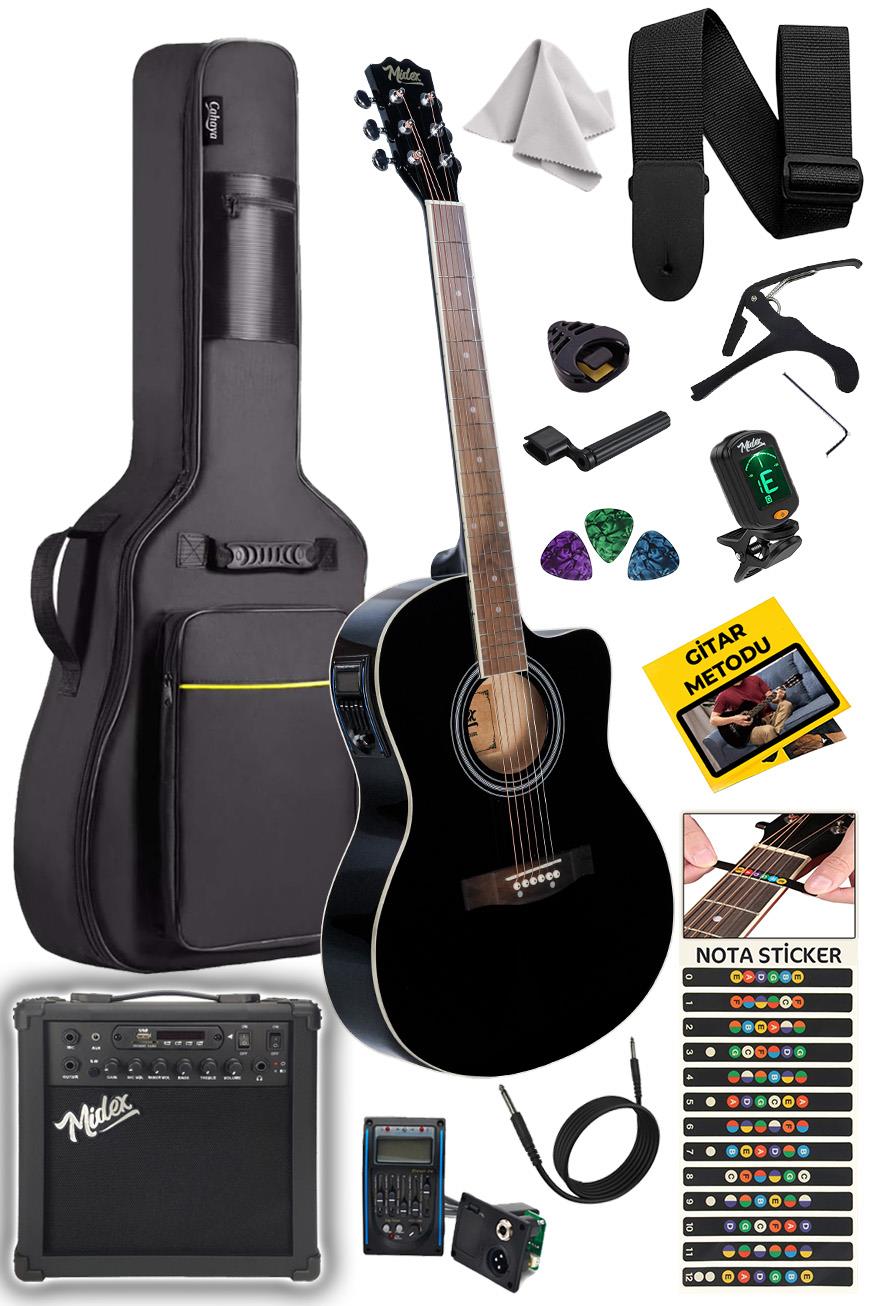 Midex XC-300XBK-AMP Profesyonel AMFİLİ Siyah Elektro Akustik Gitar