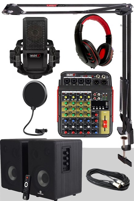 Midex İmpressive Paket-2 Stüdyo Ekipmanları Kayıt Seti (Monitör Mikrofon Mikser Kulaklık)