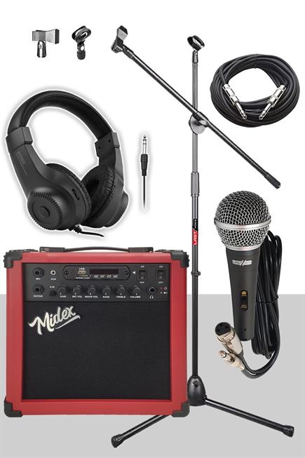 Midex MGA-25RS-PAK Elektro Gitar Amfisi 25 Watt USB Bluetooth ve Şarjlı