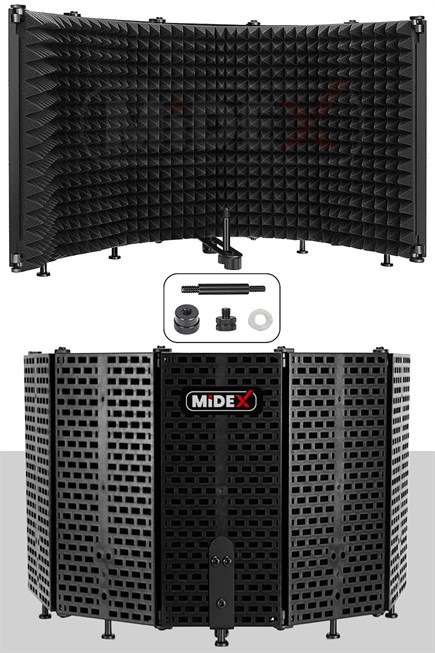 Midex PF-43 Mikrofon Ses Yalıtım İzolasyon Paneli 5 Bölümlü Ayaklı (75x30 cm)