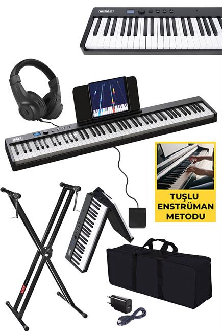 Midex PLX-100BK-ST Taşınabilir Dijital Piyano Tuş Hassasiyetli 88 Tuş Bluetooth Şarjlı (STAND Sustain Kulaklık Çanta Metod)