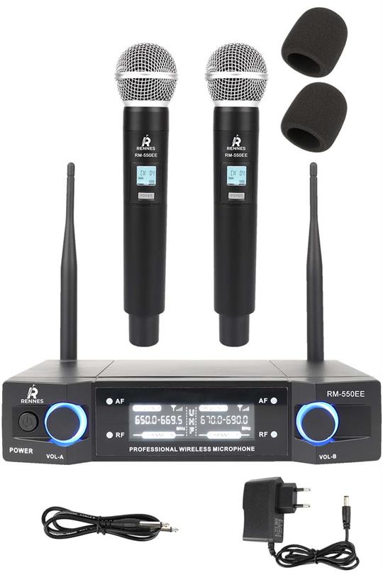 Rennes RM-550EE UHF Çiftli EL Telsiz Kablosuz Mikrofon Seti