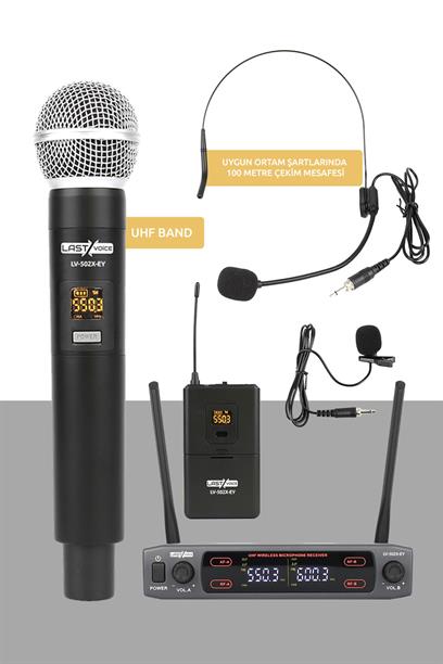 Lastvoice Lv-502EY UHF Dijital 2x24 Kanal Çiftli EL Yaka Headset Telsiz Kablosuz Mikrofon