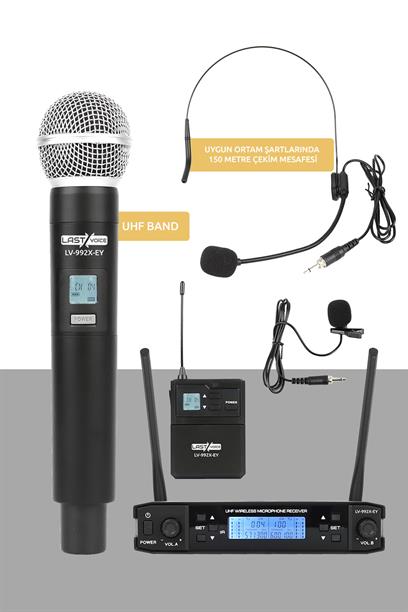 Lastvoice Lv-902EY UHF 2x100 Kanal Dijital Çiftli EL Yaka ve Kafa Tipi Telsiz Kablosuz Mikrofon